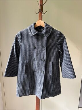 Kids’ Classic Double-Breasted Wool Coat in Charcoal Gingham